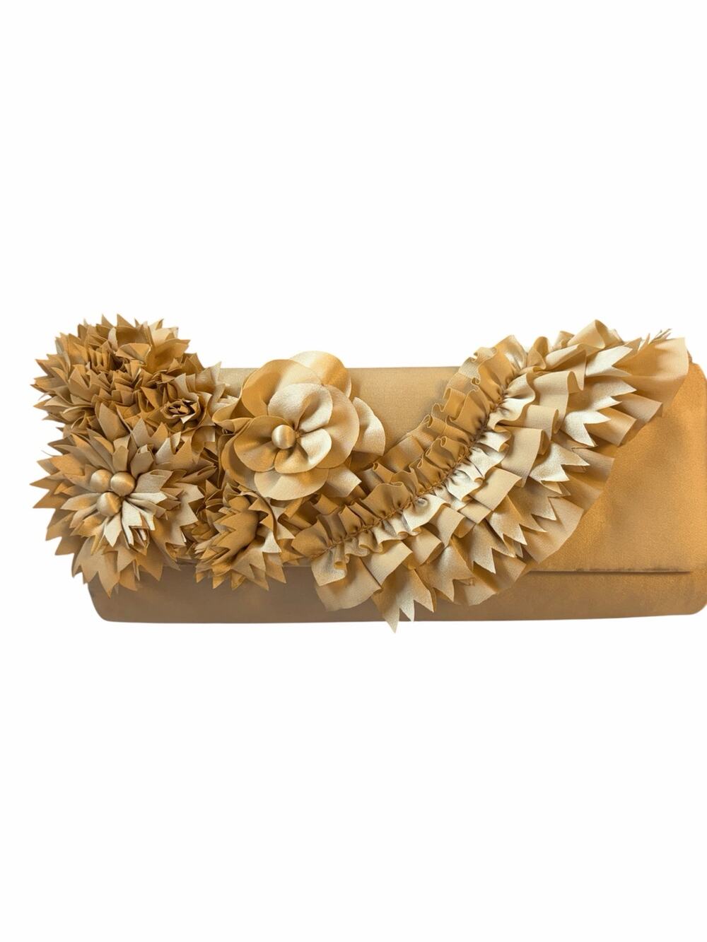 Inge Christopher Floral Satin Clutch Evening Bag Champagne NWT Chain Strap